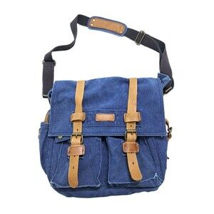 Kattee Military Messanger Bag Canvas Leather Shoulder Bag Camera Laptop Blue